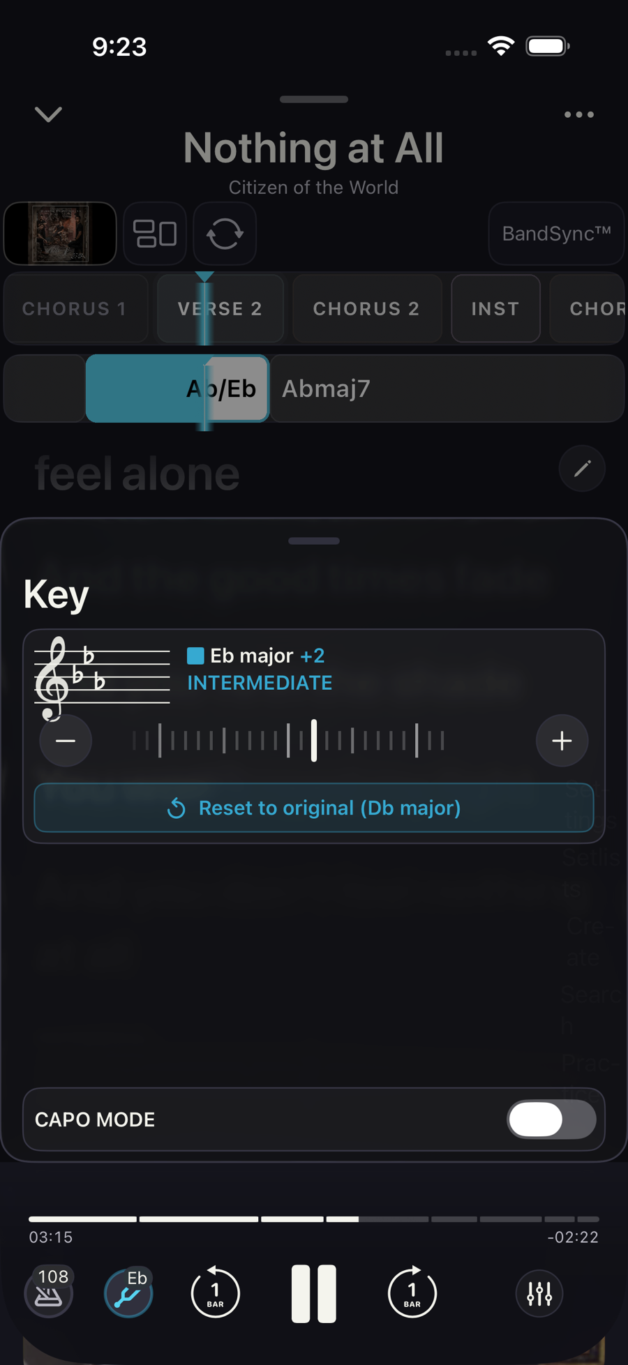 SheetMuse pitch control on iPhone